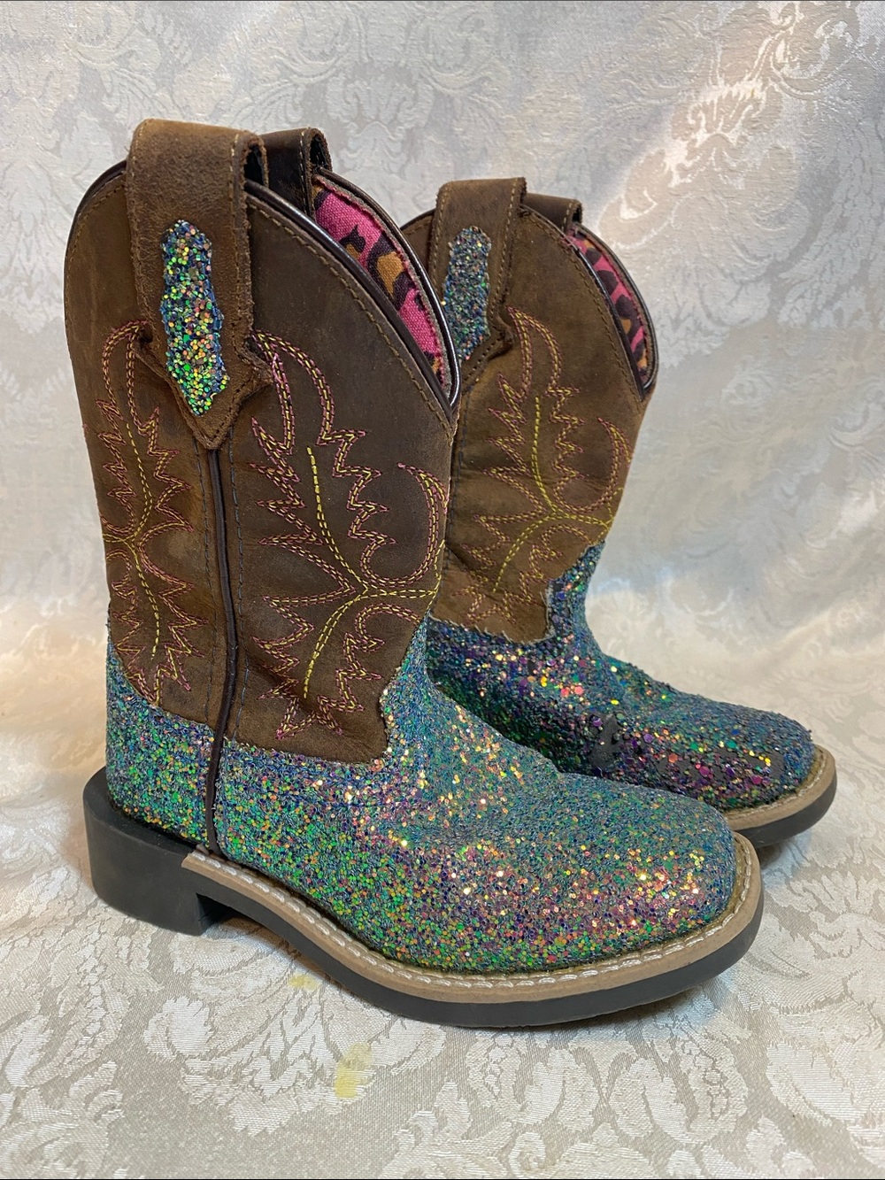 Smoky Ariel 3077C Glitter Multicolor Brown Cowboy Boots